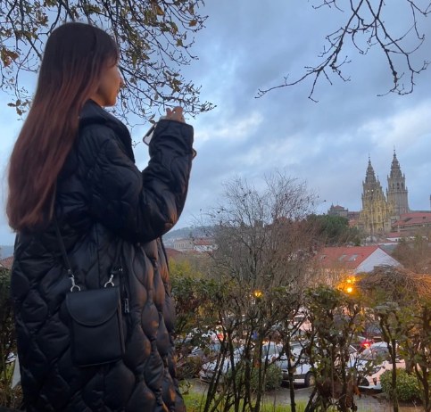 Delfina looking out over Santiago de Compostela